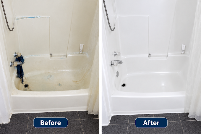 Bathtub before and after cleaning