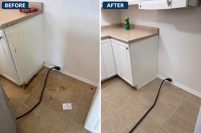 Floor area before and after cleaning